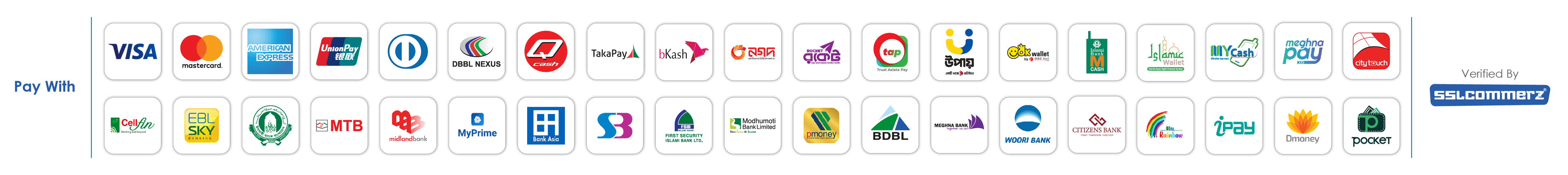 Accepted payment methods via SSLCommerz